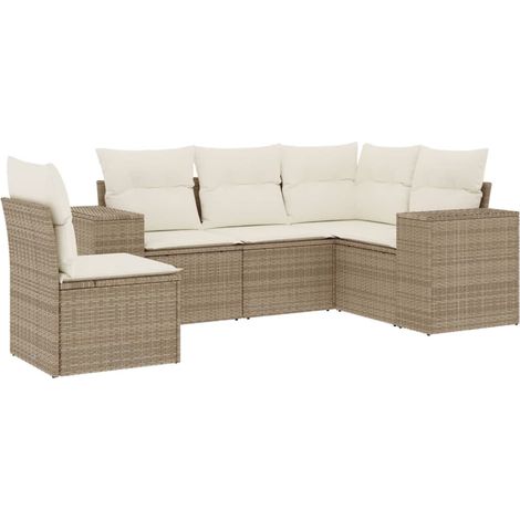 Maison Exclusive - Set Divano da Giardino 5 pz con Cuscini Beige in Polyrattan (1/5)