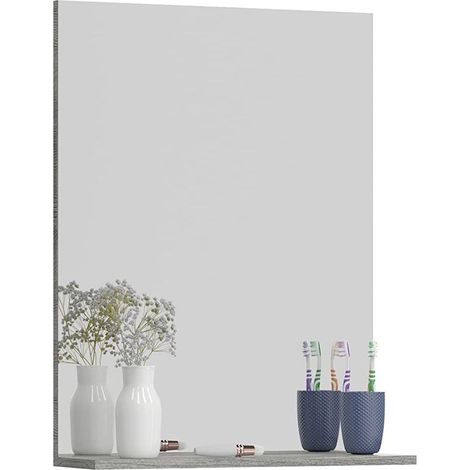 Salle de Bains Miroir Mural Miroir de Salle de Bains Soul, matériau en Bois, Imitation Argent fumé, 60 x 79 x 18 cm avec Tablette (1/5)