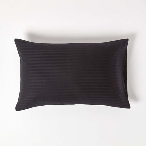HOMESCAPES Black Egyptian Cotton Satin Stripe Housewife Pillowcase 330 Thread Count - Black