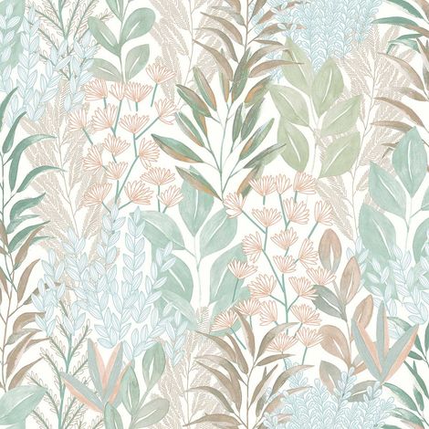 Papier peint feuillage aquarelle vert pastel (1/3)