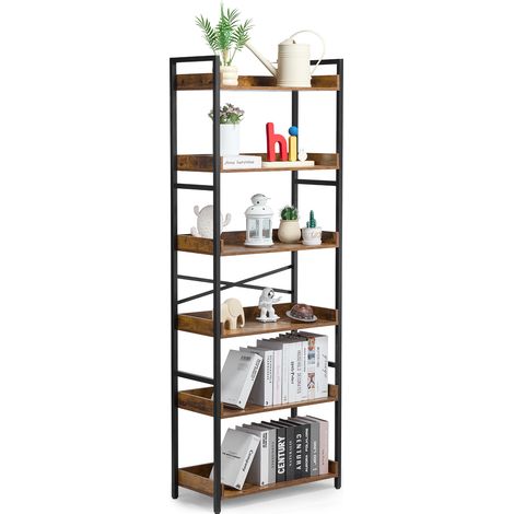 VEVOR Metal Bookshelf, 6-Tier Industrial Bookshelf, Tall Wide Rustic Vintage Storage Bookcase with Open Shelves, Freestanding Display Shelving Unit Storage Rack, for Living room, Bedroom & Office (1/5)