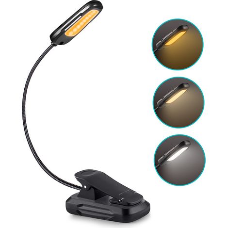 Lampe de Lecture 16 LED Liseuse Lampe Clip Rechargeable USB 9 Modes de Luminosité et 3 Température de Couleur, 360°Cou Flexible Lampe Pince pour Lit, Livre, Veilleuse pour Nuit et Lampe de Chevet (1/3)