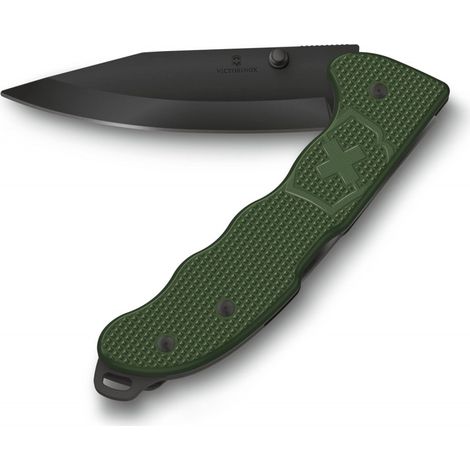 Couteau de poche multifonction Evoke BSH Alox vert olive – Lame clip-point pour coupe précise – Poignée Alox robuste – 4 fonctions intégrées – Victorinox