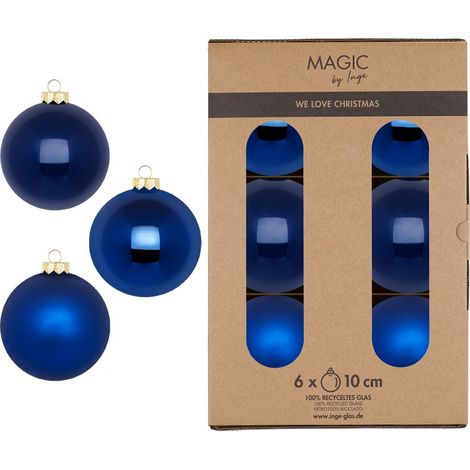 CONFEZIONE 6 PALLINE ROYAL BLU IN VETRO DIAMETRO 10CM