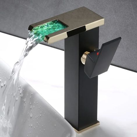 Moderne Robinet Salle de Bain Cascade, Design Elégant Robinet Lavabo, Mitigeur en Laiton, Eau Chaude et Froide Disponible, Robinetterie Chromé G 3/8  Nior (1/5)