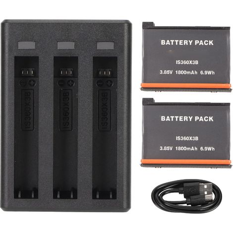 Chargeur batterie 3 emplacements pour caméra Insta 360 X3, avec câble USB-C et batteries de rechange (1/5)