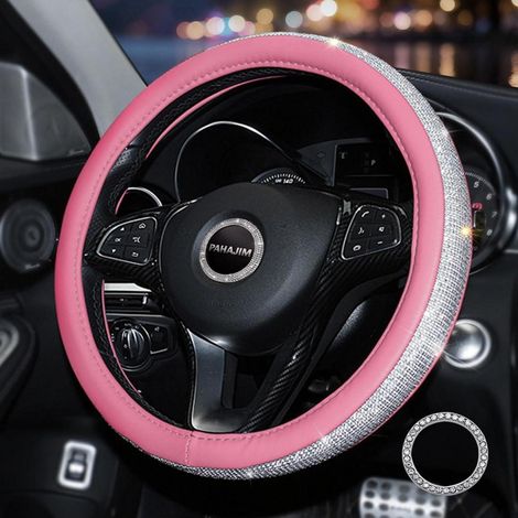 Lenkradbezug mit Strasssteinen, universell, 38cm, Pink-Weiß (1/5)