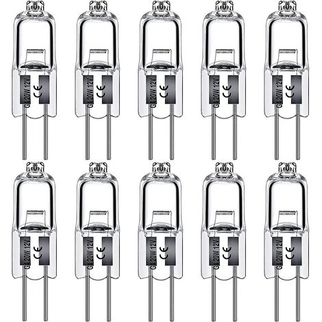 Ampoule halogène G4 10 W 12 V, capsule transparente, culot à 2 broches, blanc chaud, dimmable, lot de 10 (1/5)