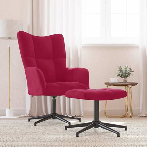 vidaXL Chaise de relaxation avec tabouret Rouge bordeaux Velours (1/5)