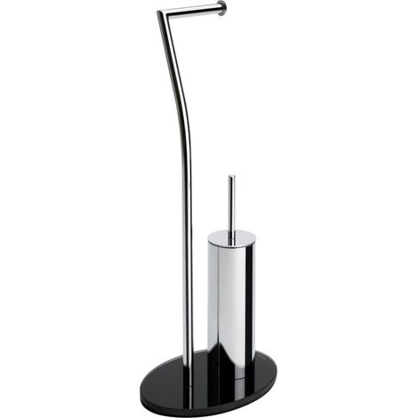 Piantana wc in metallo cromato con base in vetro nera (1/4)
