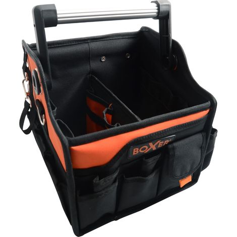Sac à Outils 10 Pouces Noir et Orange Caisse de Rangement Vide Portable Boîte Vide avec Poignée en Aluminium Sacoche Compacte avec Poches 25,5 x 25,5 x 25,5 cm (1/2)