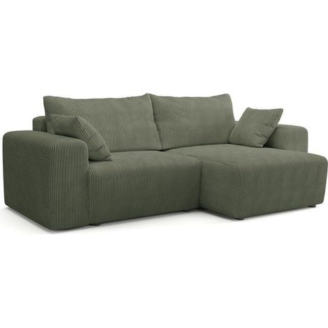 Canapé d'angle convertible - 4 places - BOBO - Tissu Vert - 244 x 138 x 86 cm