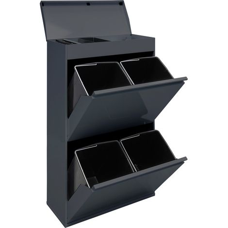 ARREGUI Top Recycling Abfalleimer / Mülleimer aus Stahl mit Aufbewahrungsbox mit Deckel, Mülltrennsystem mit 4 entnehmbaren Inneneimern aus Kunststoff mit Griff, 4 x 17L (68L) Anthrazit/Dunkelgrau CR6