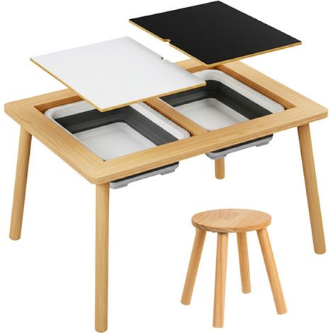 Table d'activité sensorielle Montessori en bois avec bacs de rangements et tabouret pour enfant dès 3 ans
