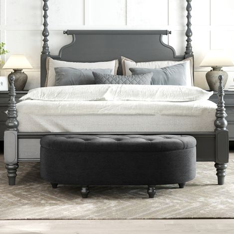 Banc coffre 120x46x42 cm gris foncé – assise capitonnée et coffre, sans matelas (1/5)