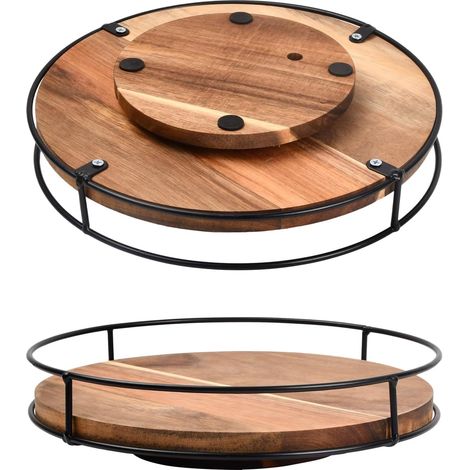 1 Plateau Tournant, Bois, Rotation 360°, Bord Métal, Antidérapant, Cuisine Salle De Bain (1/5)