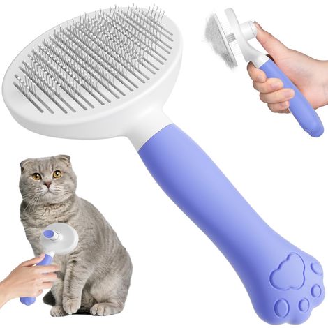 Set di 2 spazzole per gatti con spazzola per cani [autopulente] [simpatico manico ad artiglio] Spazzola per peli di animali domestici, spazzola per toelettatura di cani e gatti per peli corti e lunghi