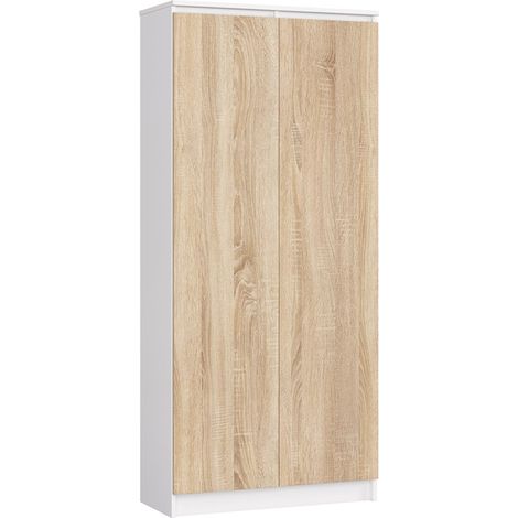 Armoire de rangement AKORD R80 Blanche 80 cm 2 portes façade Chêne Sonoma mat 8 étagères 80x35x180 cm (1/4)