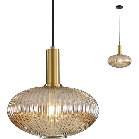 Suspension Luminaire en Verre Vintage Finition en Laiton Doré Ambré 30CM (1/5)