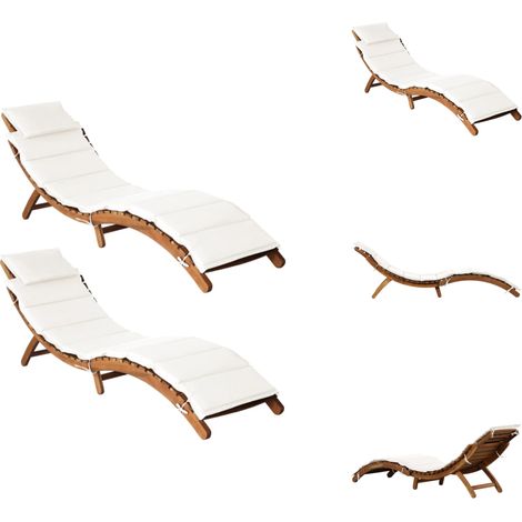 Chaises longues et coussins 2pcs Crème blanc Bois massif acacia - Chaise Longue - Transats - Mobilier De Jardin - Salon De Jardin - Bain De Soleil (1/5)