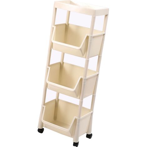 Étagère de rangement avec couvercle, style moderne, bibliothèque amovible, rangement sans perçage pour salle de bain, organisateur à tiroirs, blanc crème, 4 niveaux (1/5)