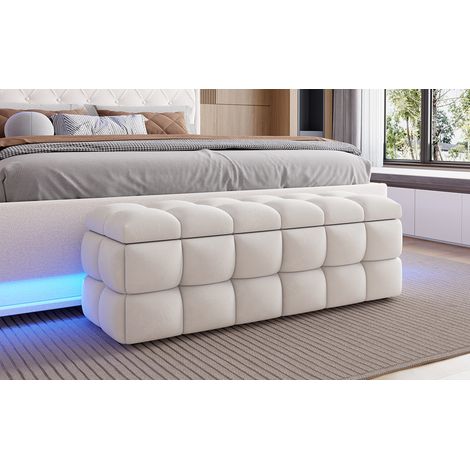 Banc de rangement 120 x 40 x 40 cm, banquette coffre rembourrée avec grand espace de stockage pour entrée ou chambre, beige blanc cassé (1/5)