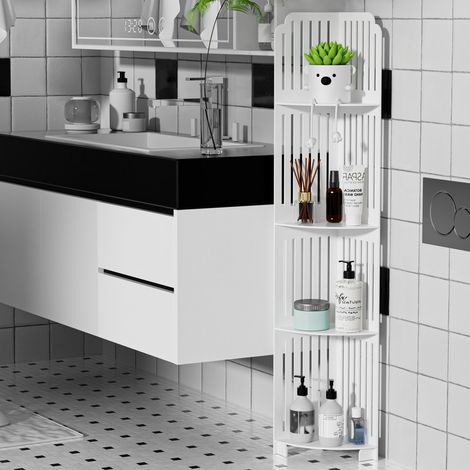 FLASIDU - Meuble de rangement de salle de bain 4 étagères  – Matériau PVC respectueux de l'environnement –  Dimensions : 21 x 21 x 120 cm - Installation sans perçage (1/5)