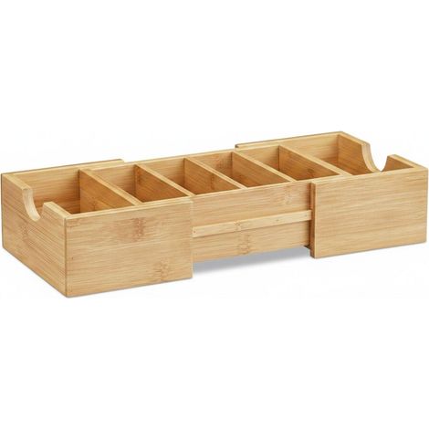 Porte cartes de visite support format Din A8 5,5 x 13 x 30 cm 4 compartiments en bambou brun clair (1/4)