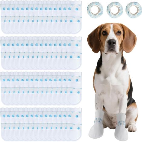 60 Pièces Chaussettes Jetables pour Chiens, Chaussures pour Chiens Antidérapant, Bottes Imperméables, Étanche, Protection Respirante, Auto-Adhésif, Protection des Pattes pour Chiens, S (1/5)