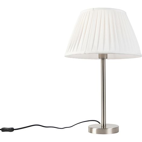 QAZQA Lampada da tavolo con paralume simplo - Classico - Tessuto,Acciaio - Bianco/Acciaio - Tondo Max. 1 x Watt