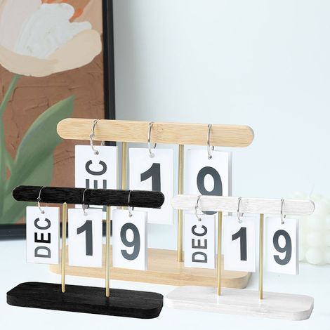 Calendrier perpétuel en bois à rabat créatif de style nordique, décoration de bureau, noir. (1/5)