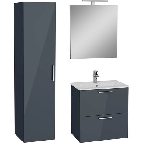 Vitra Set Mia ensemble meuble 59x61x39,5cm avec miroir, lavabo, éclairage LED + armoire 145x35x35cm, Anthracite brillant (1/5)