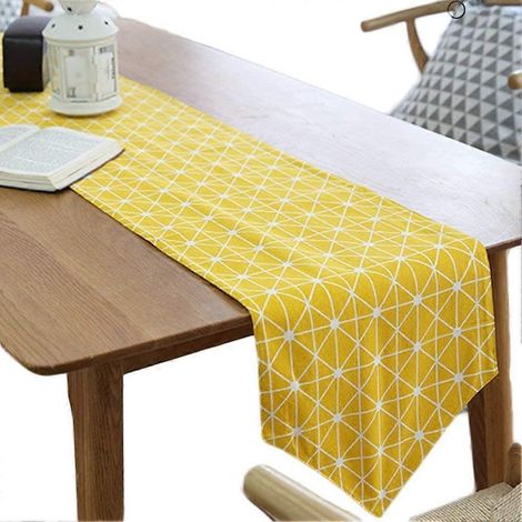 Tischdecke aus Baumwolle und Leinen, schlichtes Design, ideal für die Küchendekoration, gelb, 30 x 220 cm
