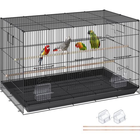 VEVOR Jaula de Vuelo para Pájaros 76 x 46 x 45,5 cm Jaula para Pájaros de Metal con Manija Lateral Puerta Segura Portátil Bandeja Desmontable Perchas Comederos para Pájaros Pequeños Cacatúas Loros