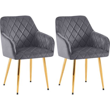 Lot de 2 chaises de salle à manger en velours gris foncé avec coutures décoratives en losange chic et contemporain 100007865 (1/5)