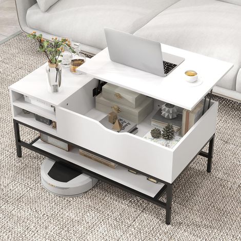 Goplus – Table basse relevable moderne 100 x 49,5 x 47,5 cm – Plateau à vérin à gaz – Rangement caché et ouvert – Charge 40 kg – Bois d'ingénierie (1/5)