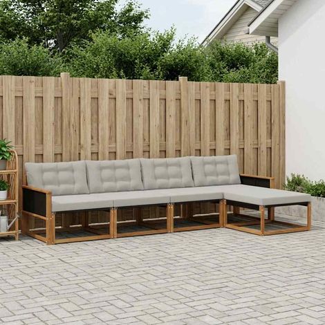 vidaXL Outdoor-Sofagarnitur mit Kissen 5 pcs Natürlich und Hellgrau (1/5)
