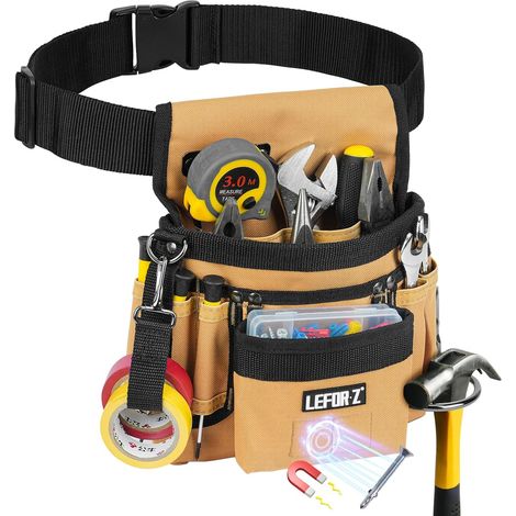 Ceinture porte Outil,Magnétique Ceinture Outils Bricolage mit 14 Poches,Amovible et Réglable pour électricien, Charpentier,Construction,Noir Marron (1/5)