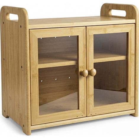 TOQUE Bread Box 20L 2-Tier Bamboo Bread Bin Storage Acrylic Door Natural (1/5)