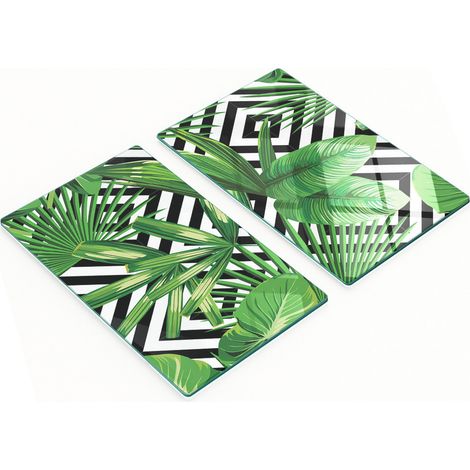 Planches à découper décoratives en verre trempé, motif feuilles tropicales, 2 x 30 x 52 cm (1/5)
