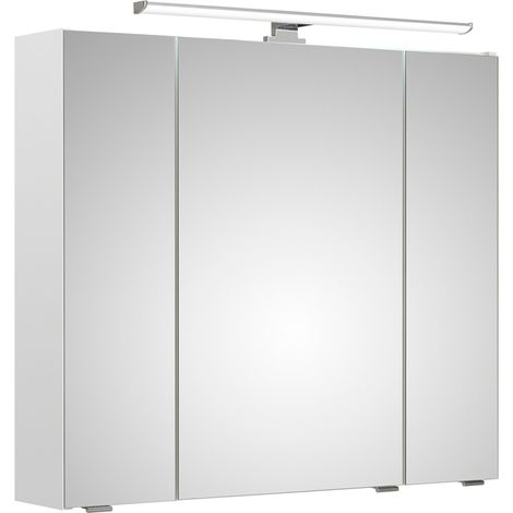 Spiegelschrank 80 cm inkl. LED-Aufsatzleuchte QUEBEC-66 in weiß Glanz, B/H/T: ca. 80/70/16 cm (1/4)