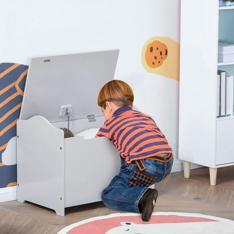 Établi en bois pour jouets - 60x40x48cm - banc de rangement pour couvercle de chambre d’enfants avec piston pneumatique - gris (1/4)