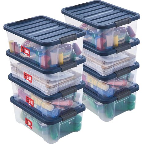 boîte de rangement plastique avec couvercle 10L, lot de 8 (1/5)
