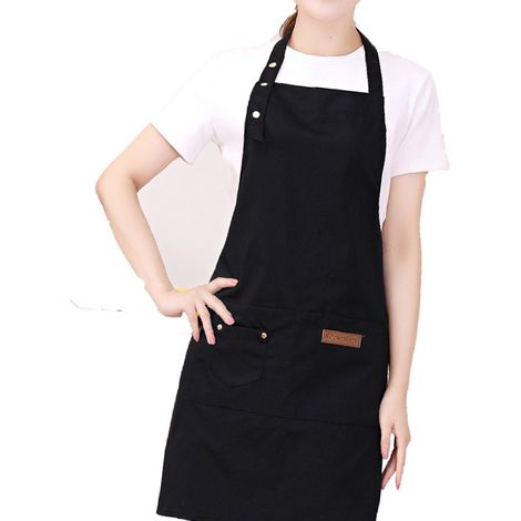 Tablier de cuisine portable en toile imperméable, avec poche ajustable, idéal pour la cuisine et le jardinage (noir). (1/5)