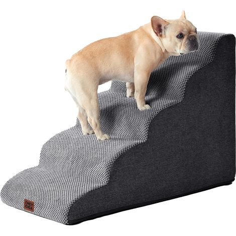 1 Rampe pour Chien 5 Marches Mousse Haute Densité Surface Antidérapante Housse Lavable Pour Lit Canapé
