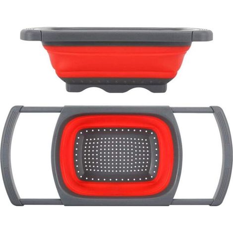 Évier à filtre pliable, grande capacité rétractable avec poignée réglable, compatible avec tous les éviers (rouge)
