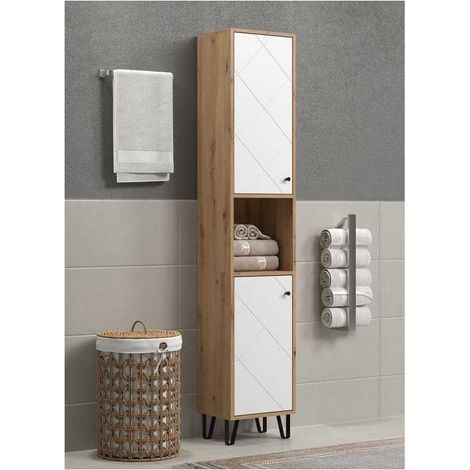 Armoire haute avec deux portes - TRENDTEAM - Série Touch - Blanc/Brun - 36 cm de long