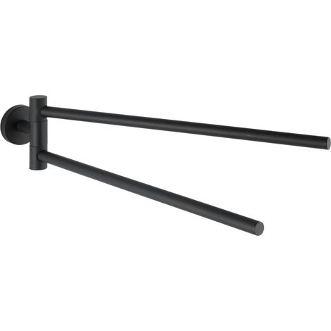 Wenko – Porte-serviette mural avec 2 bras mobiles – Acier inox noir mat – Dimensions 5,5 x 9 x 43 cm – Fixation murale incluse