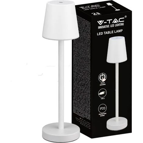 3W LED LAMPADA DA TAVOLO RICARICABILE TOUCH DIMMERABILE CORPO BIANCO 4000K - Luce NATURALE