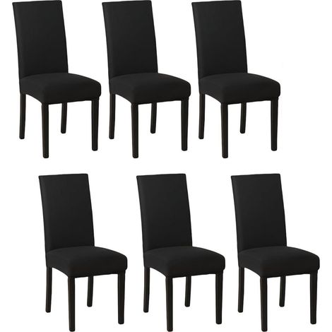 Stretch Stuhlhussen 6er Set für Esszimmerstühle, waschbar, schwarz (1/5)